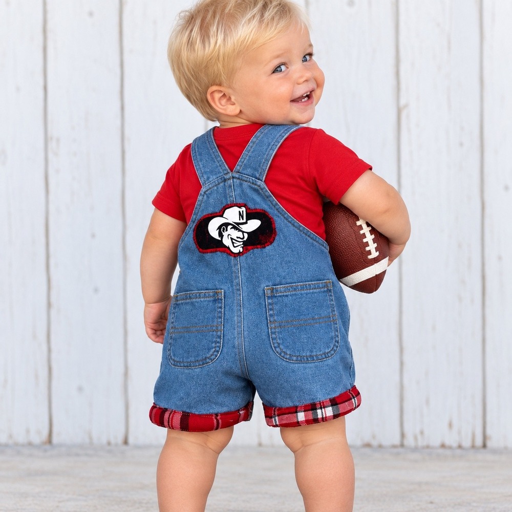 Carhartt Nebraska Cornhuskers Herbie Husker Denim Shortalls Plaid Cuffs 9M